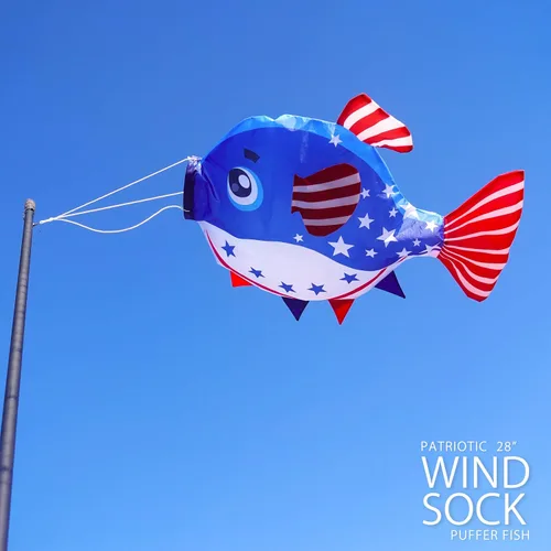 Miniatura 6 de emma kites Plantilla de viento patriótica de pez globo azul para jardín, patio, balcón, porche, cubierta, muelle, fiesta, campamento, festival