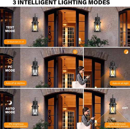 Miniatura 5 de Darkaway Lámpara de pared con sensor de movimiento para exteriores, luz de porche al aire libre del atardecer al amanecer con salida GFCI, aplique