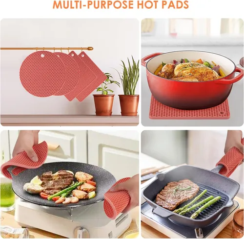 Miniatura 3 de Paquete de 4 salvamanteles para platos calientes, soportes de silicona para ollas, almohadillas calientes para cocina, salvamanteles de silicona