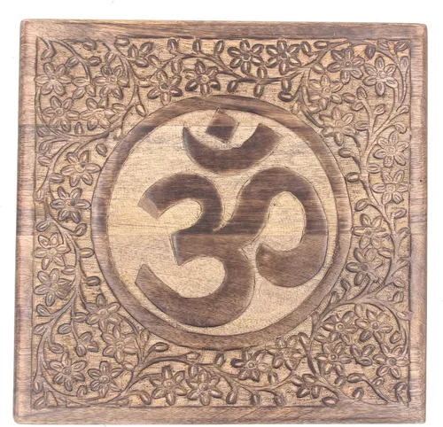 Miniatura 6 de DharmaObjects Mesa de meditación de altar de altar de oración tallada a mano de madera maciza de mango (OM)
