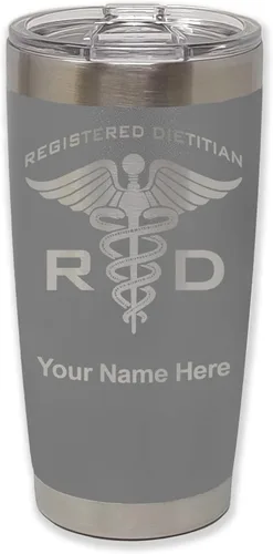 Miniatura 34 de LaserGram Vaso aislado al vacío de 20 onzas, dietista registrado RD, grabado personalizado incluido (negro)