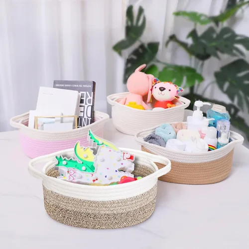 Miniatura 4 de ABenkle Cesta Pequeña con Asas - Contenedor de Almacenamiento Tejido de Cuerda Decorativo Duradero Cubo Organizador de Estante, Cesta de Regalo