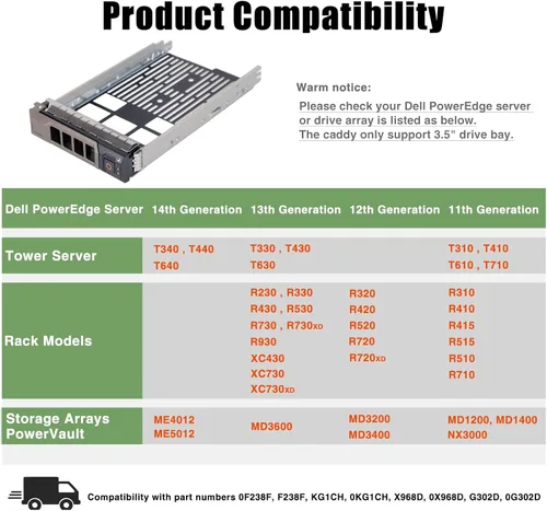 Miniatura 2 de Paquete de 2 bandejas de disco duro KG1CH 0KG1CH HDD Caddy 3.5 Soporte de disco duro Bandeja SSD compatible con Dell PowerEdge R430 R530 R630 R730