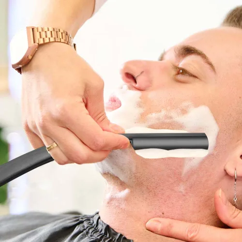 Miniatura 7 de Maquinilla de afeitar de acero inoxidable de alta calidad con correa de afeitar para hombres, maquinilla de afeitar profesional de barbero de borde