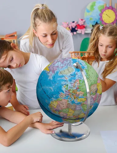 Miniatura 6 de Orionstar Globo mundial grande de 13 pulgadas con soporte, globo educativo para el aprendizaje de los niños, detalles coloridos del mapa del mundo