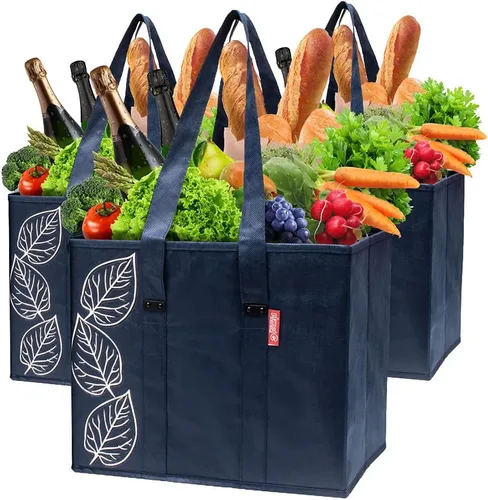 Miniatura 9 de PLANET E Bolsas de compras plegables reutilizables con parte inferior reforzada (paquete de 2)