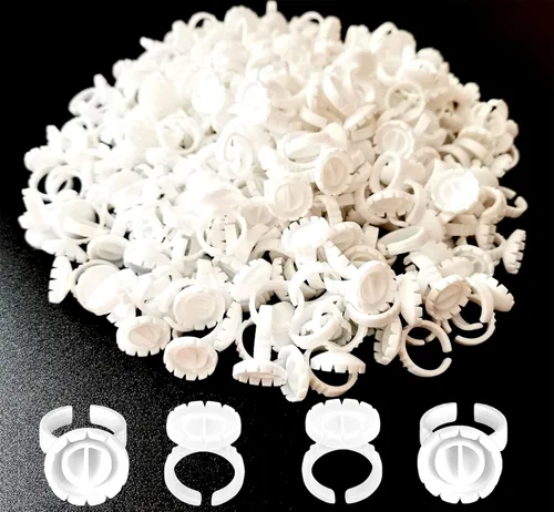 Miniatura 9 de 300 anillos de pegamento para pestañas, anillos de pegamento inteligentes para extensiones de pestañas, anillos desechables para suministros de Rosa
