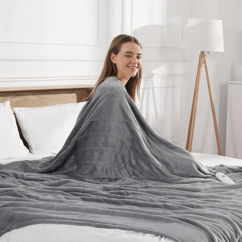Miniatura 6 de Manta eléctrica de tamaño matrimonial con 5 niveles de calor y temporizador de 10 horas, manta térmica de franela doble acogedora de alta calidad