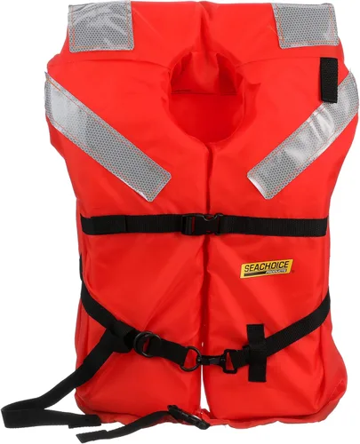 SEACHOICE Chaleco y chaqueta comercial tipo I para uso en alta mar, naranja fluorescente, paneles reflectantes, varios tamaños