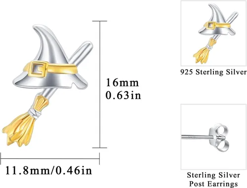 Miniatura 2 de Eye Earrings 925 Sterling Silver CatWitch HatDemonDragon Stud Earrings for Women Girls