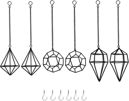 Miniatura 4 de Paquete de 6 soportes geométricos para colgar en la pared, decoración Tillandsia de metal negro para estilo bohemio, hogar, oficina y estantes