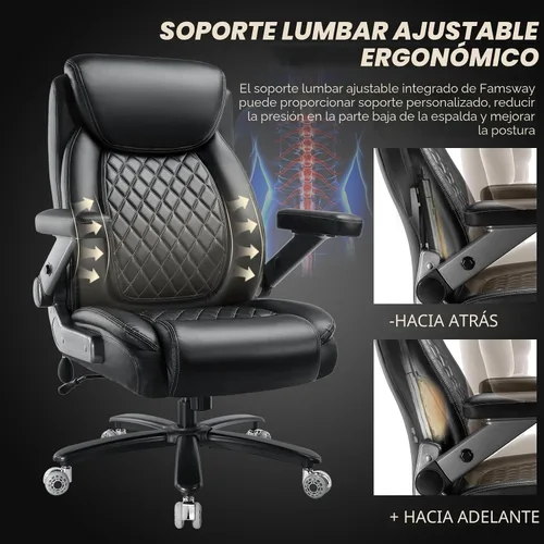 Miniatura 7 de Silla de oficina grande de servicio pesado de 600 libras con brazos abatibles 5D, cómoda silla de escritorio ejecutiva grande y alta con cojín