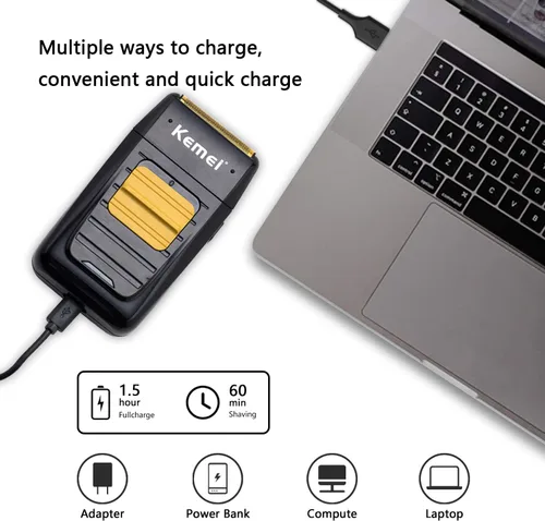 Miniatura 4 de KEMEI Afeitadora eléctrica doble para hombres, afeitadora eléctrica profesional para hombres calvos, suministros de peluquería recargable inalámbrica