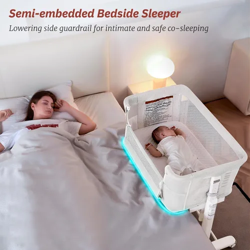 Miniatura 6 de VaVaSoo Moisés Mecedor para Bebé, Moisés Eléctrico Automático de Cabecera, Cuna de Cabecera para Bebé con 5 Alturas Ajustables para Infantes de 0-6