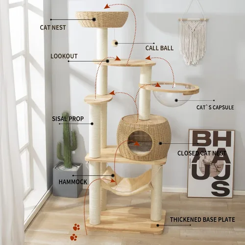 Miniatura 2 de Torre de árbol para gatos grande y moderna de 59 pulgadas, torre para gatos, postes rascadores cubiertos de sisal para gatos de interior, árbol
