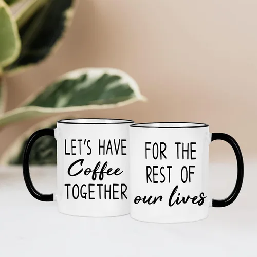 Miniatura 4 de Maustic Juego de tazas de café de 11 onzas para novios y novias, regalos para él y ella, regalo de despedida de soltera, Let's Have Coffee Together