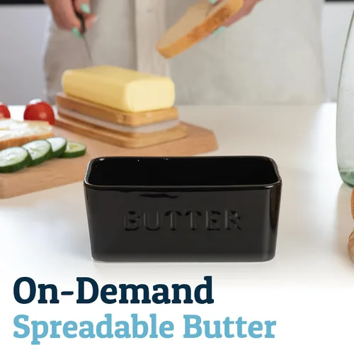 Miniatura 6 de PriorityChef Plato de Mantequilla Extra Grande con Tapa para Encimera, Envase de Mantequilla de Cerámica con Cubierta Hermética, Soporte