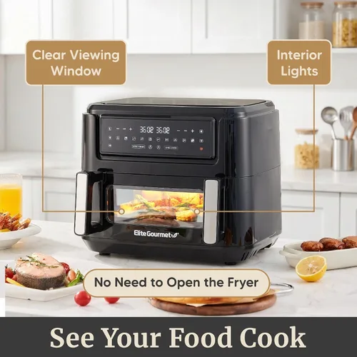 Miniatura 5 de Elite Gourmet Horno freidora de aire de doble zona de 11 cuartos de galón, freidora de aire de doble cesta con divisor, acabado de sincronización