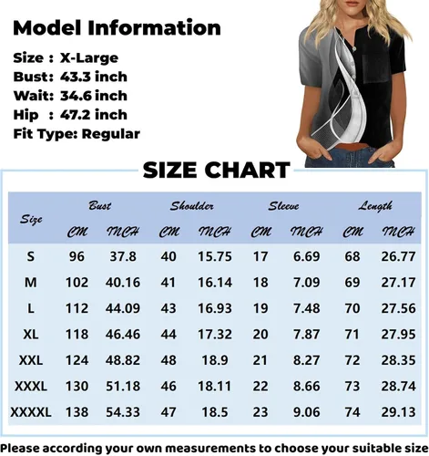 Miniatura 3 de Camisetas casuales Henley con botones para mujer, con bolsillo, manga corta, estampado geométrico, cuello en V, ropa de verano