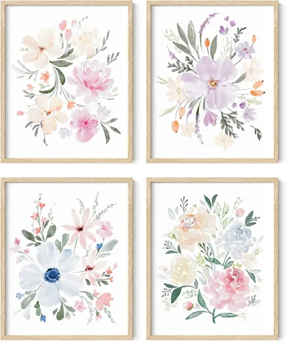 Miniatura 28 de HAUS AND HUES Arte de pared floral gris, juego de 4 pósteres de plantas para pared vintage, impresiones botánicas, cuadros de flores en blanco