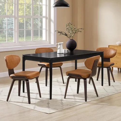 Miniatura 12 de Art Leon Juego de 2 sillas de comedor modernas de mediados de siglo, sillas de comedor tapizadas de piel sintética sin brazos con patas de madera
