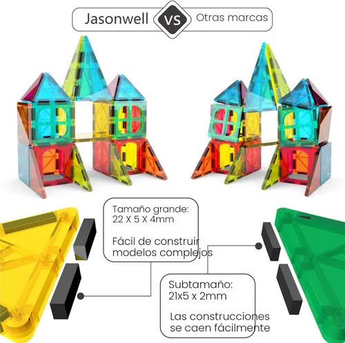 Miniatura 3 de Jasonwell - Azulejos magnéticos, bloques magnéticos para niños 60 piezas, conjuntos de construcción 3D, juguetes con imanes, juguetes educativos