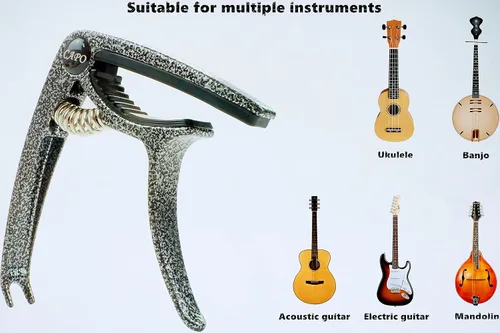 Miniatura 5 de Cejilla para guitarra, Cejilla ligera de aleación de zinc para guitarras acústicas y eléctricas, bajo, mandolina, banjo, ukelele (Negro plateado)