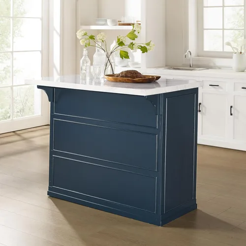 Miniatura 11 de Crosley Furniture Cutler - Isla de cocina con parte superior de mármol sintético con almacenamiento, barra de desayuno, soporte para microondas