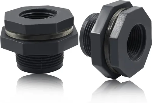 Miniatura 6 de 1 paquete de 1-1/2 pulgadas, conector de PVC para mamparo, adaptador de conector de tanque de mamparo para barriles de lluvia, tanque de agua