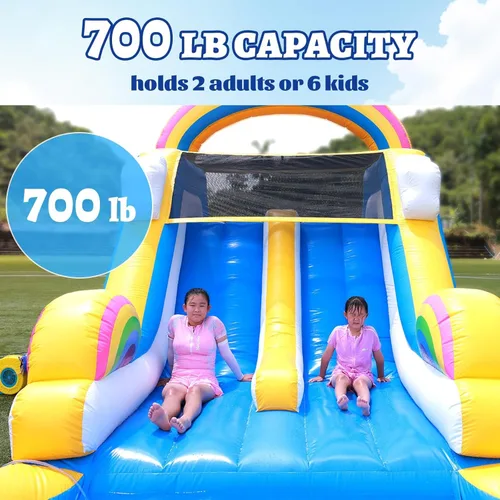 Miniatura 4 de Tobogán acuático de grado comercial de 24 pies de largo para adultos, (tobogán doble) (PVC completo resistente) (piscina de agua grande)