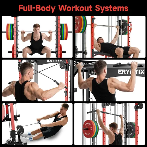 Miniatura 7 de Smith Machine, estante de potencia de capacidad de 2600 libras para garaje de gimnasio en casa, jaula de potencia todo en uno con cable cruzado