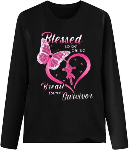 Miniatura 3 de Blessed to Be Called Women Breast Cancer Awareness Shirts Ribbon Butterfly Graphic Tee Tops Cancer Fight Blouse