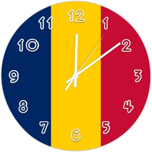 Miniatura 12 de Reloj de pared redondo de Etiopía con bandera de Etiopía, silencioso, sin tictac, relojes de pared para cocina, dormitorio, oficina, decoración