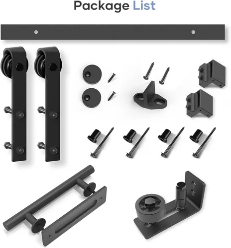Miniatura 7 de EaseLife Kit de herrajes para manija y riel de puerta corrediza de granero de 5.5 pies, polea en J básica, se desliza suavemente silenciosamente