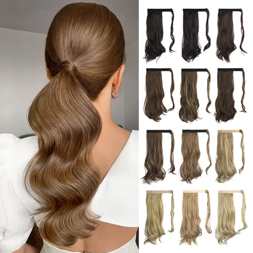 Miniatura 8 de SOFEIYAN - Extensión de cola de caballo rizada de 15 pulgadas, pelo sintético resistente al calor, pieza de cabello ondulada natural, para envolver