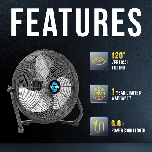 Miniatura 4 de Tornado Ventilador de piso de alta velocidad de 12 pulgadas, ventilador de piso industrial potente de 3 velocidades, ventilador de metal