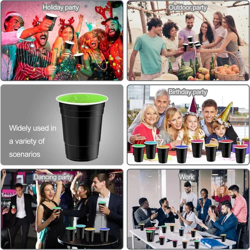 Miniatura 6 de 120 vasos de plástico negros de 16 onzas para Halloween, vasos desechables de plástico negros para fiestas para beber, degustaciones servidas