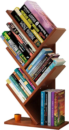 Miniatura 12 de Estantería de árbol de 4 niveles, estantería de pie para libros que ahorra espacio, estante organizador de almacenamiento de revistas, estante