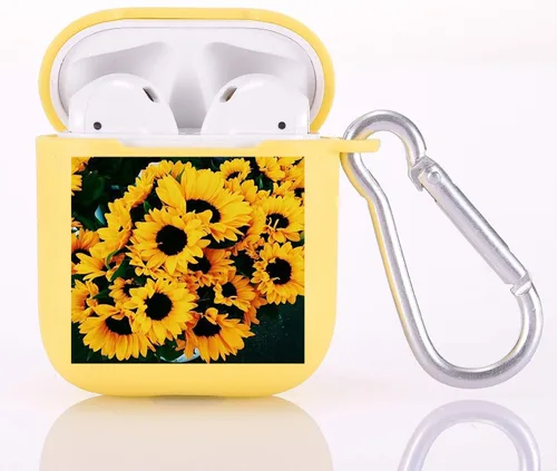 Miniatura 7 de Funda amarilla para AirPod 1 y 2 con llavero de mosquetón de anillo, bonita funda de cereza inalámbrica para auriculares inalámbricos, funda