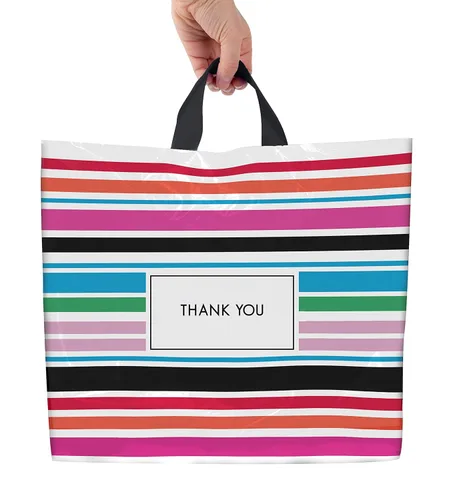 Purple Q Crafts Bolsas de plástico de agradecimiento para negocios, paquete de 50 bolsas de compras para boutique (18 x 18 pulgadas)