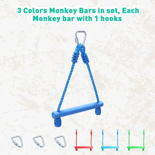 Miniatura 2 de Rainbow Craft Paquete de 3 barras de Ninja Monkey para niños, barras de trapecio para accesorios de carrera de obstáculos ninja, 3 piezas