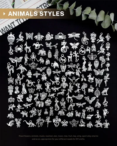 Miniatura 3 de JIALEEY 300 piezas al por mayor de lotes a granel para hacer joyas, dijes mezclados suaves de aleación de plata tibetana, dijes para bricolaje