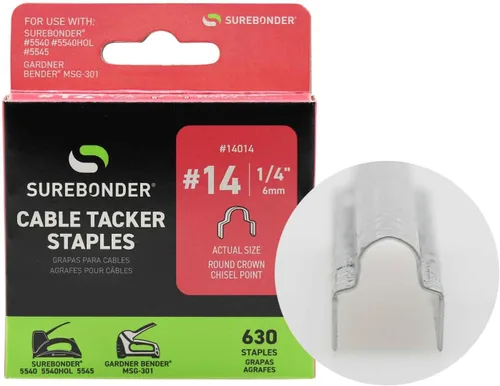 Miniatura 3 de Surebonder Grapas redondas #14 para cable de TV y computadora, se adapta a cables de hasta 1/4 pulgadas de diámetro, 630 grapas