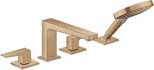 Miniatura 6 de hansgrohe Metropol 32557821 - Juego de grifo de bañera independiente con 2 asas y 19 pulgadas de ancho en níquel cepillado cepillado níquel