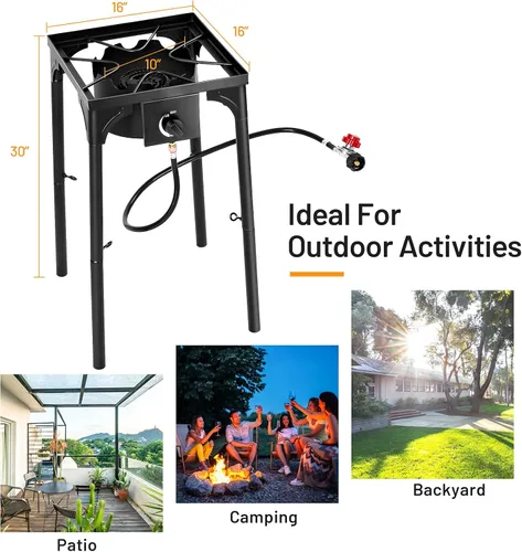 Miniatura 6 de Giantex Estufa de un solo quemador al aire libre, soporte de quemador de alta presión máx. 100,000 BTU, regulador de 0-20 PSI patas desmontables