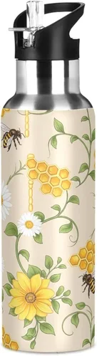 Miniatura 8 de Yellow White Flowers Insulated Water Bottle 32 Oz, BPA-Free Sports Water Bottle Leakproof Water Bottles