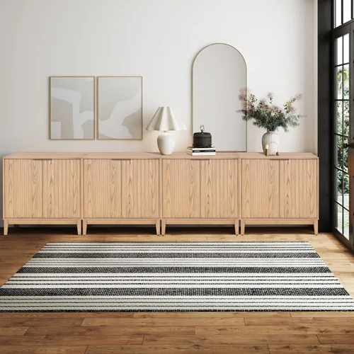 Miniatura 17 de Armario estriado con almacenamiento, aparador de 2 puertas, armario moderno con estante ajustable para cocina o sala de estar