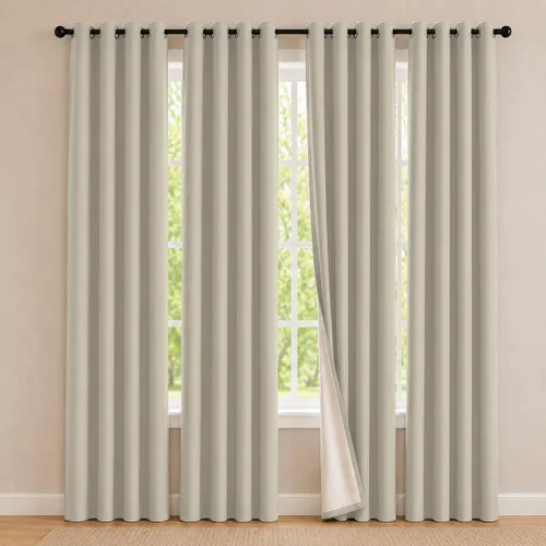 Miniatura 14 de 2 paneles de cortinas 100% opacas, cortinas ligeras con aislamiento térmico con ojales para dormitorio, sala de estar, tratamiento de ventana
