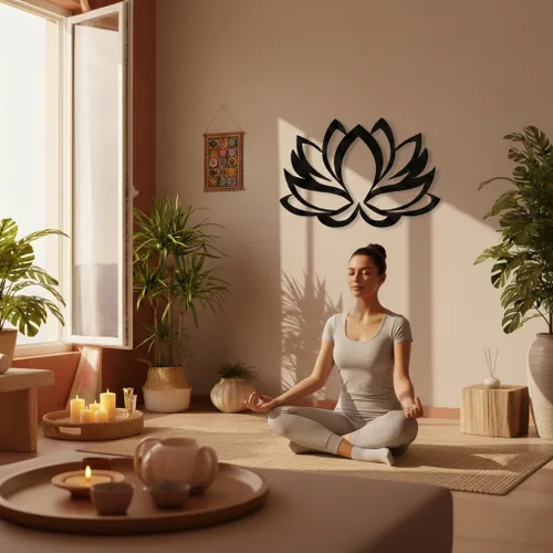 Miniatura 4 de Arte de pared de metal – Flor de loto – Decoración de pared de metal para decoración de oficina en el hogar, decoración de estudio de yoga