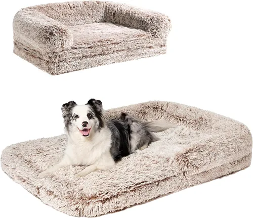 Miniatura 17 de EHEYCIGA Cama plegable XL para perros, 46 x 34 x 6.5 pulgadas, sofá cama mullida de piel sintética para perros grandes, cama ortopédica calmante